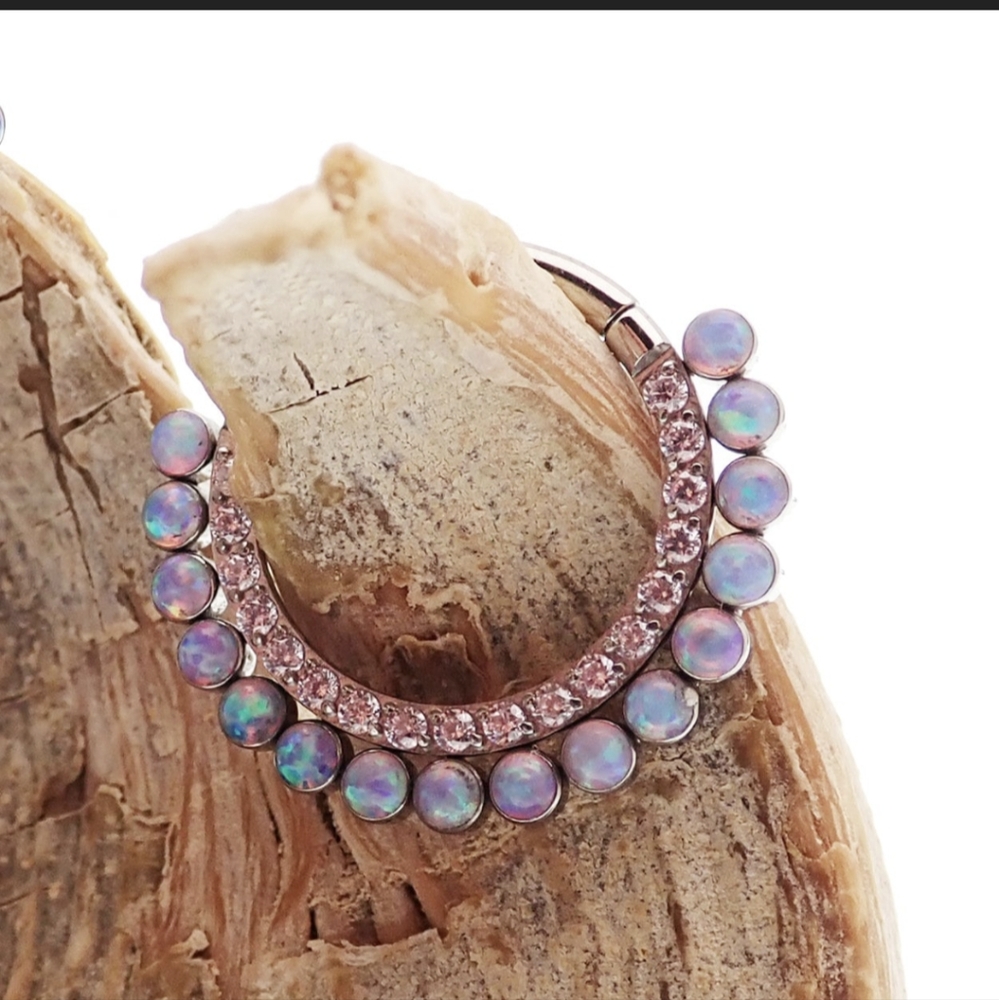 Titaniam Piercing/Jewelry - Hoop/Clicker - Bubblegum Opal - Daith/Septum/Helix